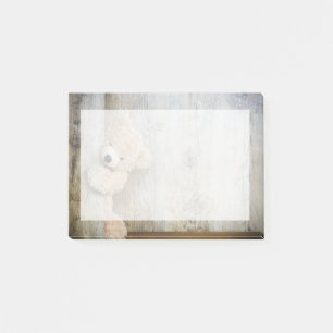 Notas Post-it® Muro De Madera Rústica De Oso Cutáneo Con Oso