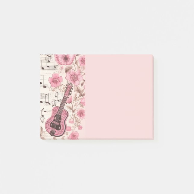 Notas Post-it® Music Notes and Flowers Retro Style (Anverso)