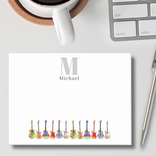 Notas Post-it® Música de Guitarra Personalizada Compositor Monogr (Colorful guitar pattern custom musician guitar music teacher songwriter performer monogram postit )