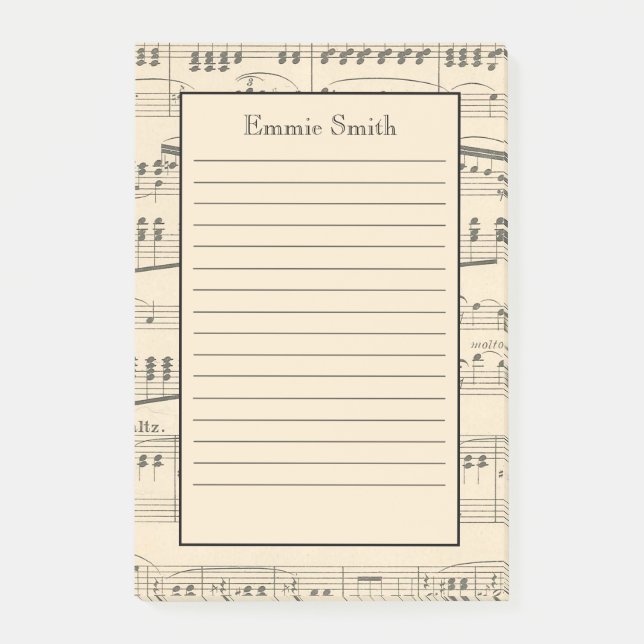 Notas Post-it® Música de hoja antigua de Tan vintage personalizad (Anverso)