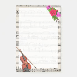 Notas Post-it® Música de hojas antiguas con violín y Rosas