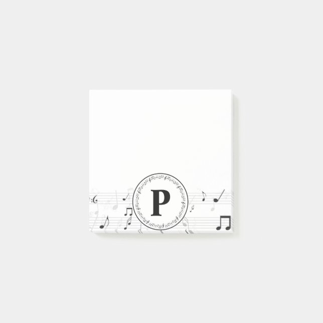 Notas Post-it® Músico de Monograma Whimsical Music Note (Anverso)