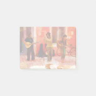Notas Post-it® Músicos callejeros tocando guitarra Mandolin y fla
