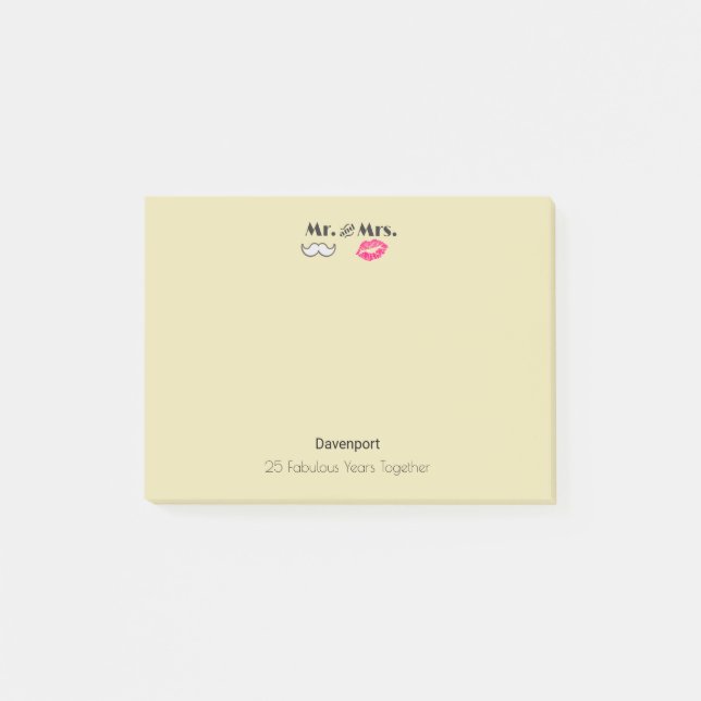 Notas Post-it® Mustache & Lips Mr. y la Sra. - Aniversario (Anverso)