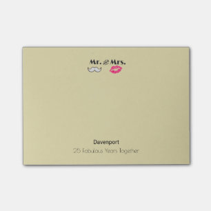 Notas Post-it® Mustache & Lips Mr. y la Sra. - Aniversario
