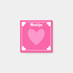 Notas Post-it® Muy Girly Hot Pink White Hearts Your Name