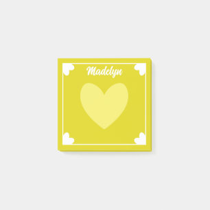 Notas Post-it® Muy Girly Neon Amarillo Corazón Blanco Tu Nombre