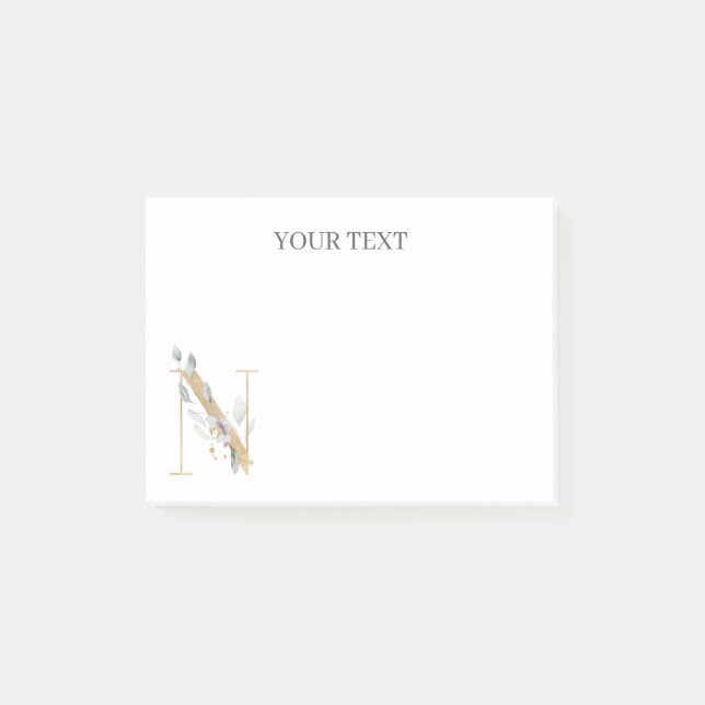 Notas Post-it® N Floral monograma personalizado (Anverso)