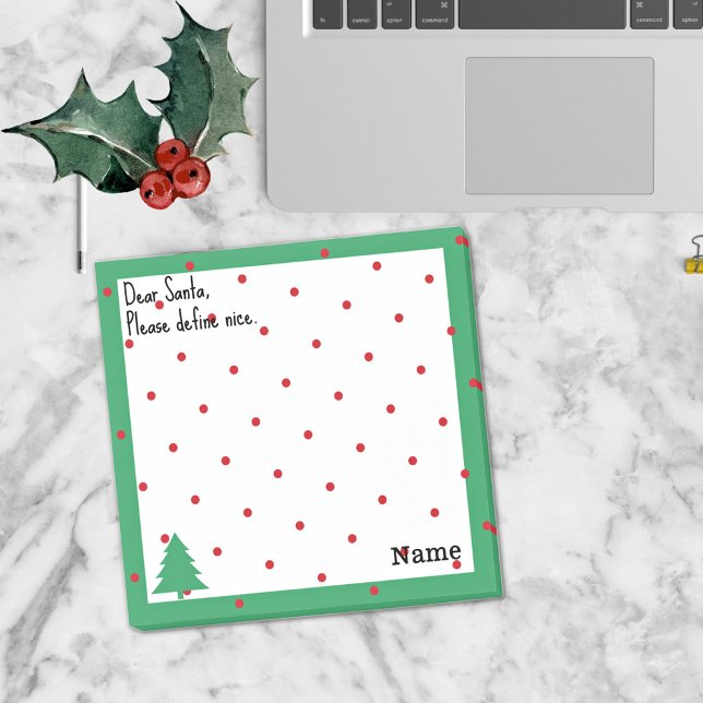 Notas Post-it® Name, Funny Dear Santa Red Polka Dots (Subido por el creador)