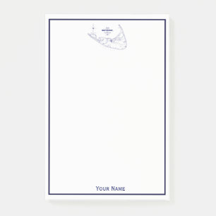 Notas Post-it® Nantucket Island MAMÁES Vintage Map Navy Blue