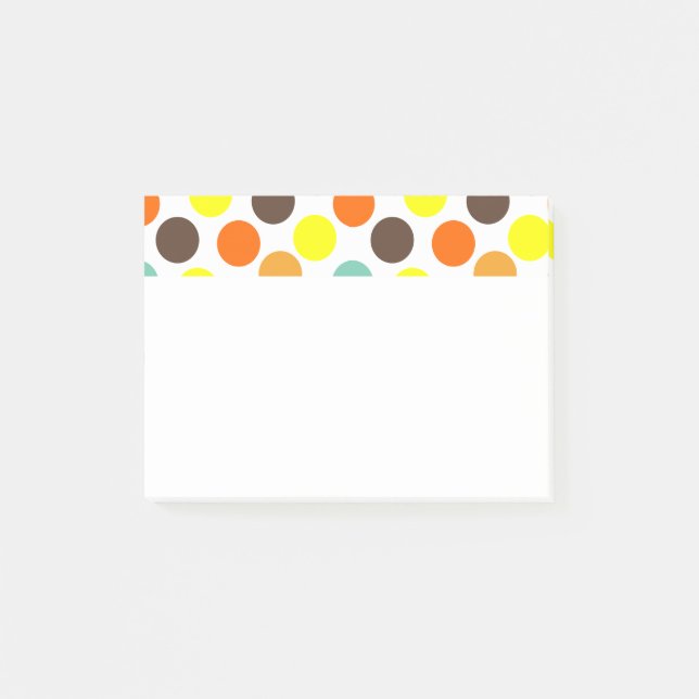 Notas Post-it® Naranja, amarillo, marrón, puntos azules (Anverso)