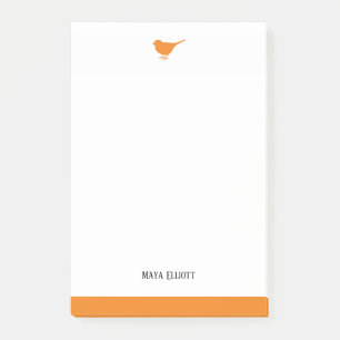 Notas Post-it® Naranja blanco y brillante pájaro con borde, nombr