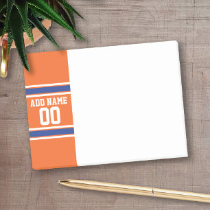 Notas Post-it® Naranja Blue Sports Jersey con nombre y número