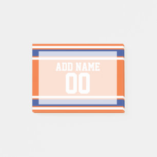 Notas Post-it® Naranja Blue Sports Jersey con nombre y número