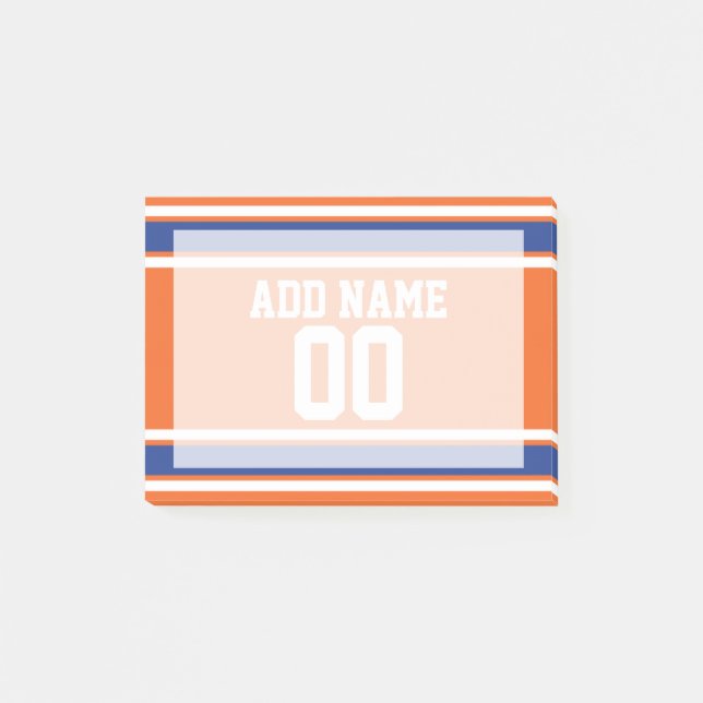 Notas Post-it® Naranja Blue Sports Jersey con nombre y número (Anverso)
