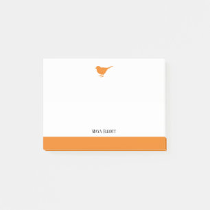 Notas Post-it® Naranja brillante pájaro y borde en blanco con nom