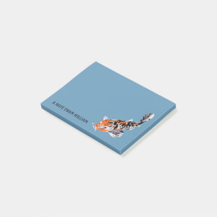 Notas Post-it® Naranja de Ilustracion de pescado Koi y azul perso