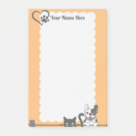 Notas Post-it® Naranja del corazón de la garra del gato del perro