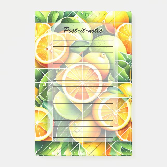 Notas Post-it® Naranja Limón Botánico Cítrico Geométrico (Anverso)