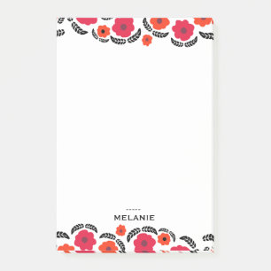 Notas Post-it® Naranja moderno y floral roja personalizada
