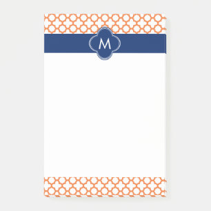 Notas Post-it® Naranja monogramado y Cuarteto azul real