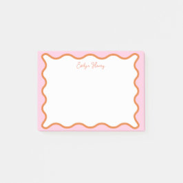 Notas Post-it® Naranja rosa vibrante y colorido Wavy Zigzag Borde