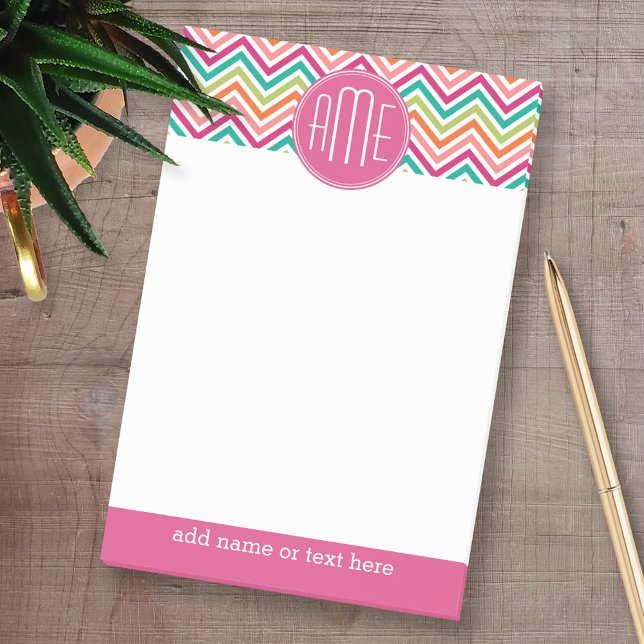 Notas Post-it® Naranja Verde azulado rosa caliente Chevrons Perso (Custom Post-it Note Pads - Add your name and other text)