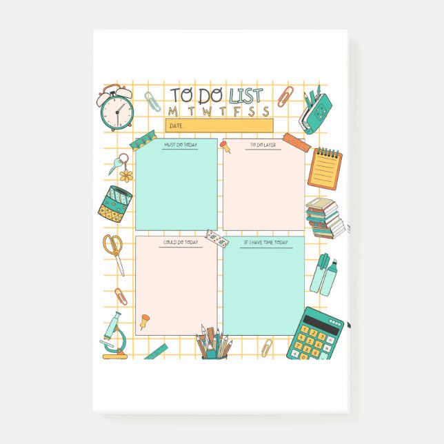 Notas Post-it® Naranja Verde de escuela divertida para hacer list (Anverso)