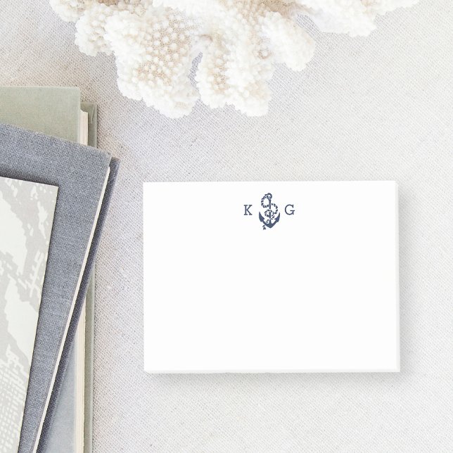 Notas Post-it® Nautical Anchor Monograma Naval Azul (Subido por el creador)