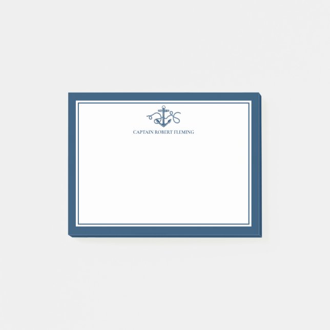 Notas Post-it® Nautical Anchor Navy Blue Personalized (Anverso)