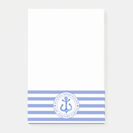 Notas Post-it® Nautical Anchor Navy Blue Striped Personalizado