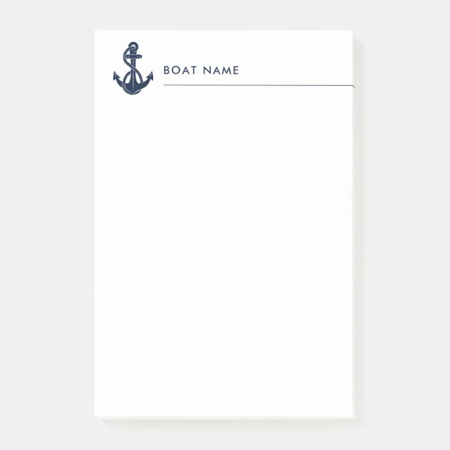 Notas Post-it® Nautical Bote Name Anchor Boating Personalizado (Anverso)