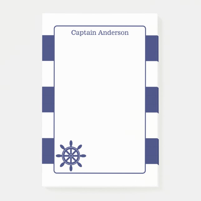 Notas Post-it® Nautical Captain's Wheel Add Name 4x6 (Anverso)