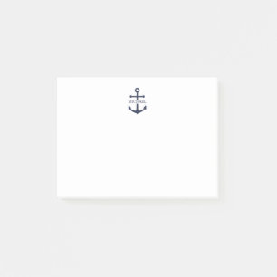 Notas Post-it® Nautical Navy Blue Anchor Nombre Personalizado