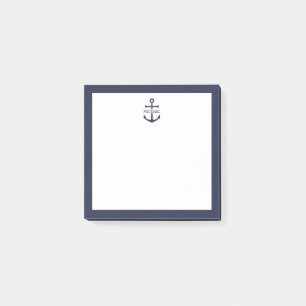 Notas Post-it® Nautical Navy Blue Anchor Nombre Personalizado