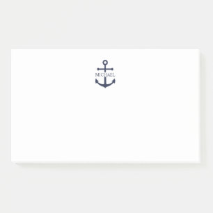 Notas Post-it® Nautical Navy Blue Anchor Nombre Personalizado