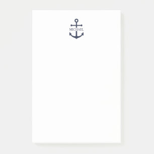 Notas Post-it® Nautical Navy Blue Anchor Nombre Personalizado