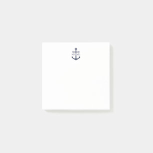 Notas Post-it® Nautical Navy Blue Anchor Nombre Personalizado