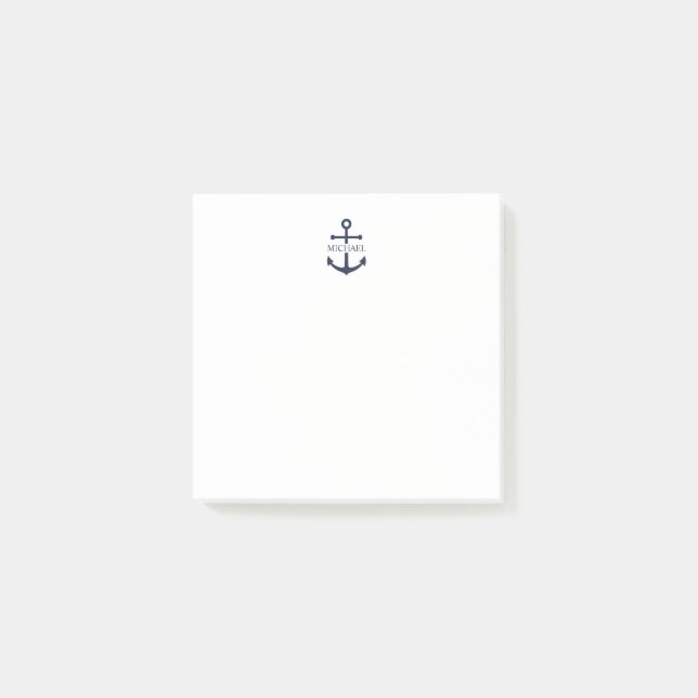Notas Post-it® Nautical Navy Blue Anchor Nombre Personalizado (Anverso)