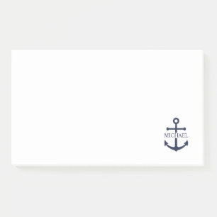 Notas Post-it® Nautical Navy Blue Anchor Nombre Personalizado