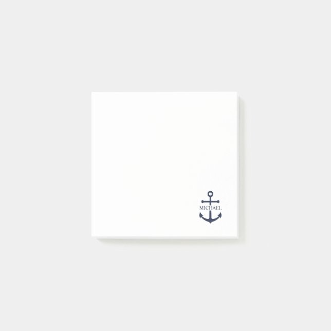 Notas Post-it® Nautical Navy Blue Anchor Nombre Personalizado (Anverso)