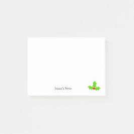 Notas Post-it® Navidades alegres Holly Nombre personalizado Texto