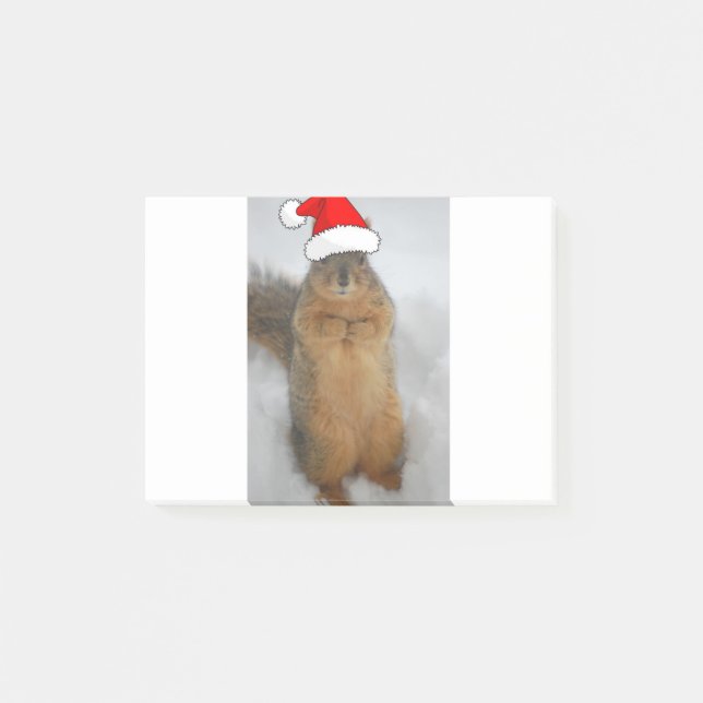 Notas Post-it® Navidades ardilla con Santa (Anverso)