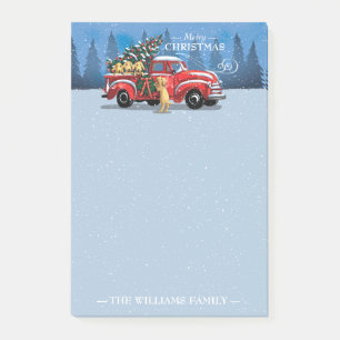 Notas Post-it® Navidades Camión Rojo Vintage con familia de perr