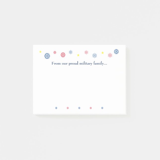 Notas Post-it® Navidades de familia militar citan copas de nieve (Anverso)
