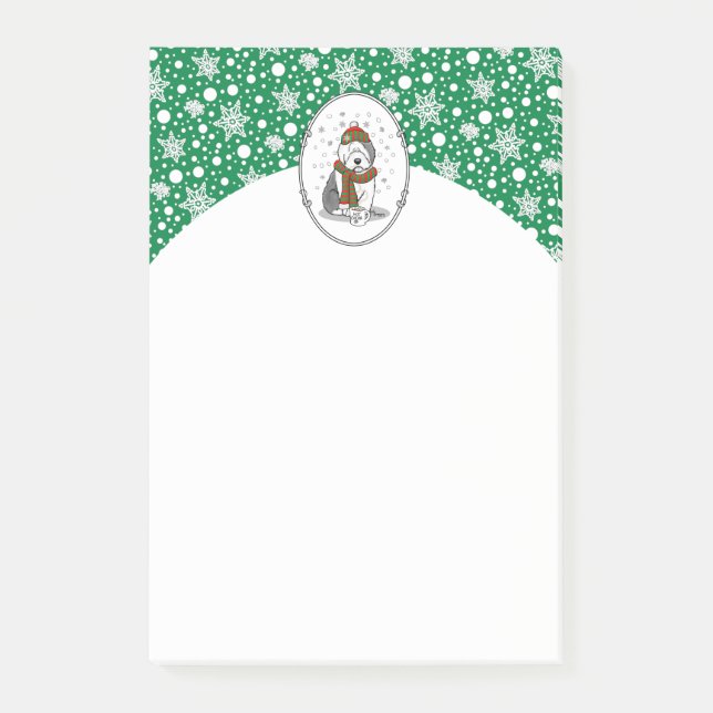 Notas Post-it® Navidades de invierno Viejo perro pastor inglés gr (Anverso)