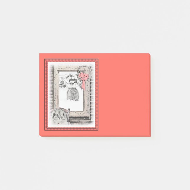 Notas Post-it® Navidades de Keeshond Ventana de Invierno Pintura  (Anverso)