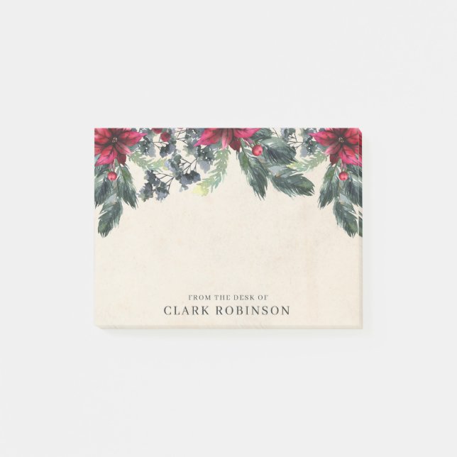 Notas Post-it® Navidades de Spruce Greenery Red Poinsettia (Anverso)