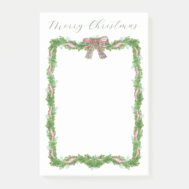 Notas Post-it® Navidades Holiday Garland Ribbon Bow Plaid (Anverso)