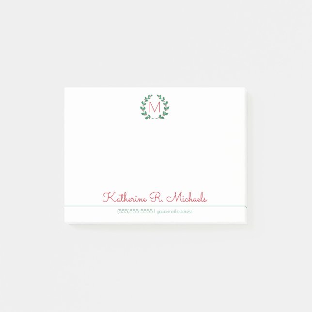 Notas Post-it® Navidades Holly Monograma E Información (Anverso)